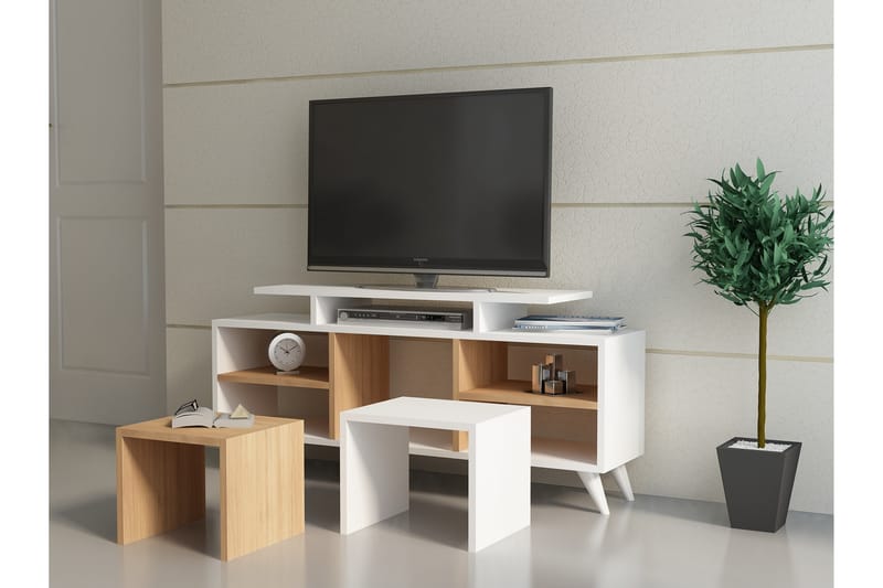 Sqandie TV-Bord 120 cm - Vit/teak - Møbler - TV borde & mediemøbler - TV-borde