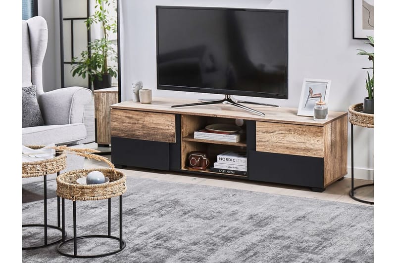 Sterlingen TV-bord 148x40 cm - Lyst Træ/Sort - Møbler - TV borde & mediemøbler - TV-borde