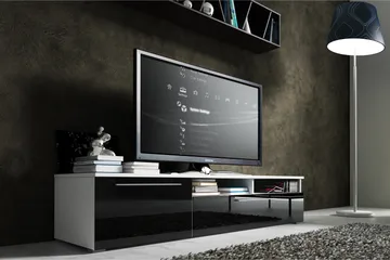 Stockend Gulvstående TV-bænk 150 cm med Opbevaring i Malet Træ med Højglanslook - Sort - Møbler - TV borde & mediemøbler - TV-borde