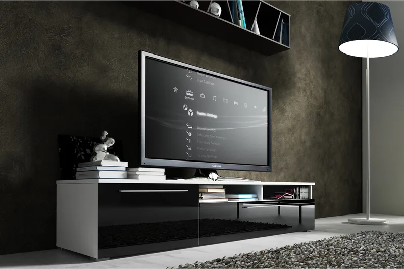 Stockend Gulvstående TV-bænk 150 cm med Opbevaring i Malet Træ med Højglanslook - Sort - Møbler - TV borde & mediemøbler - TV-borde