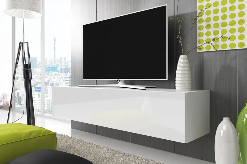 Sväva TV-bænk 100 cm 1 kasse + LED-belysning, Hvid