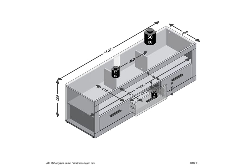 Tekiyah TV-Bord 152 cm - Hvid/Grå - TV-borde