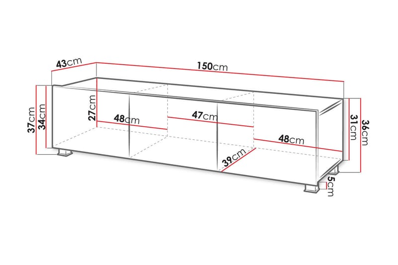 Tessan TV-Bord 150 cm - Sort - TV-borde