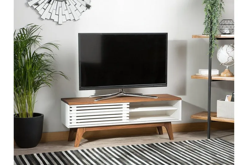 Toledo Gulvstående Tv-bænk 117 cm med Opbevaring i Malet Træ - Hvid - Møbler - TV borde & mediemøbler - TV-borde