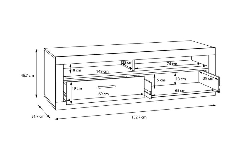 Tolovgrad TV-Bord 153 cm - Grå/Hvid - TV-borde