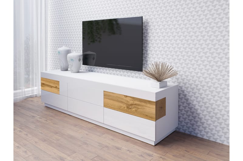 Tomeka tv-bænk 206 cm - Hvid/træ - Møbler - TV borde & mediemøbler - TV-borde