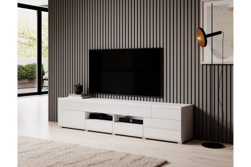 Toreno Gulvstående TV-bænk 208 cm med Opbevaring i Malet Træ - Hvid - Møbler - TV borde & mediemøbler - TV-borde