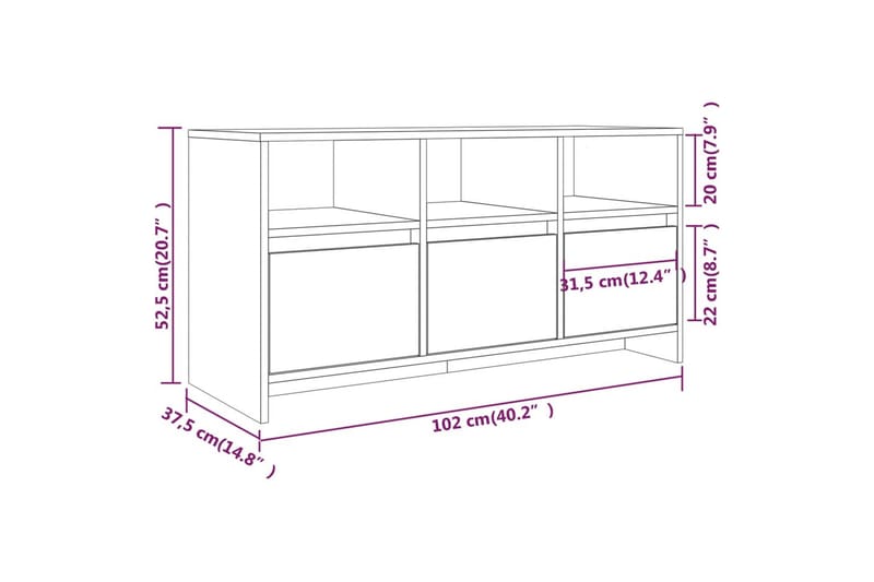 tv-bord 102x37,5x52,5 cm spånplade røget egetræsfarve - Brun - TV-borde