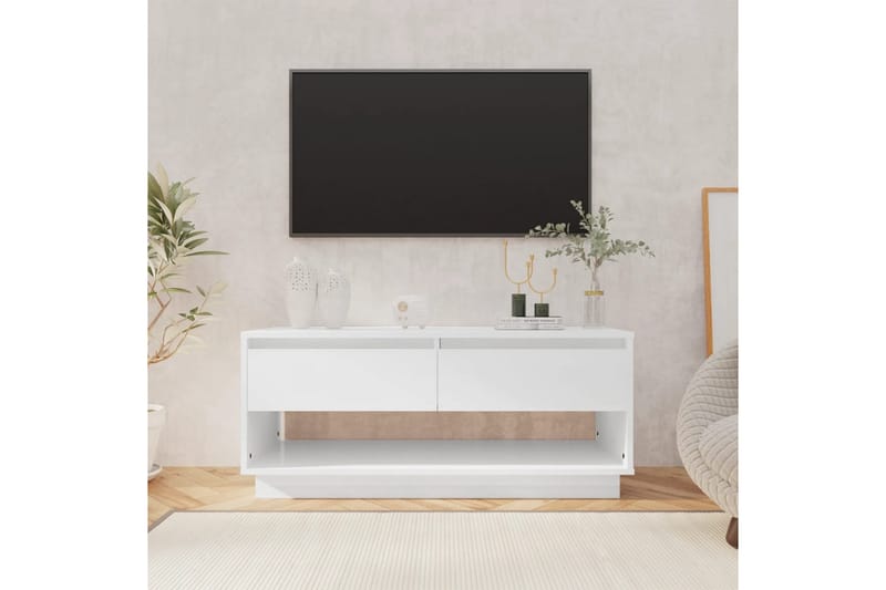 tv-bord 102x41x44 cm spånplade hvid højglans - Hvid - TV-borde
