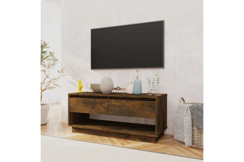 tv-bord 102x41x44 cm spånplade røget egetræsfarve - Brun - TV-borde