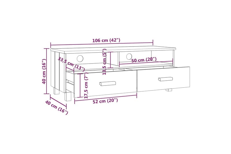 tv-bord 106x40x40 cm massivt fyrretræ gyldenbrun - Brun - TV-borde