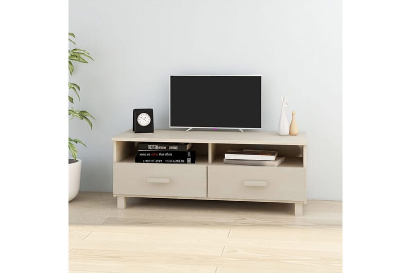 tv-bord 106x40x40 cm massivt fyrretræ gyldenbrun - Brun - TV-borde
