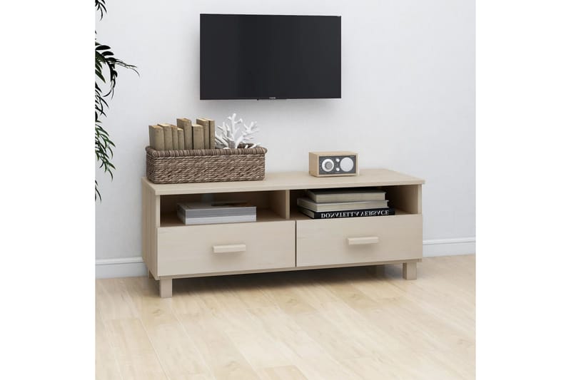 tv-bord 106x40x40 cm massivt fyrretræ gyldenbrun - Brun - TV-borde