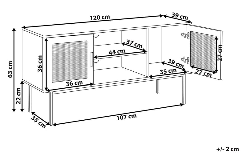 TV-Bord 120 cm rattan lysebrun PASCO - Træ/natur - TV-borde