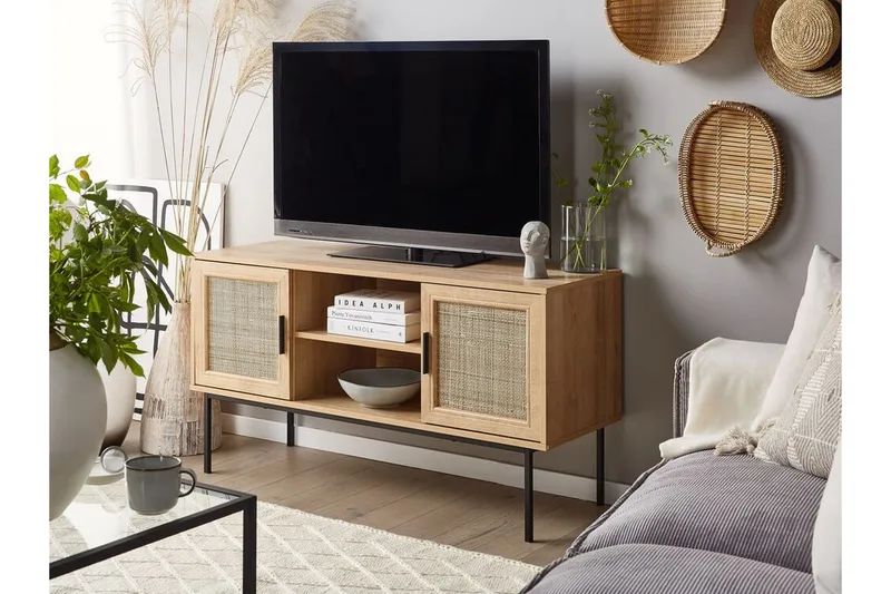 TV-Bord 120 cm rattan lysebrun PASCO - Træ/natur - Møbler - TV borde & mediemøbler - TV-borde