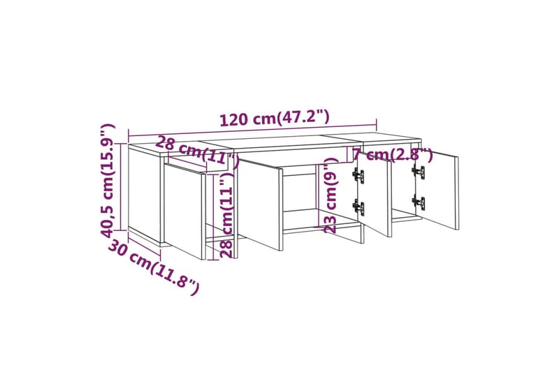 tv-bord 120x30x40,5 cm spånplade betongrå - Grå - TV-borde