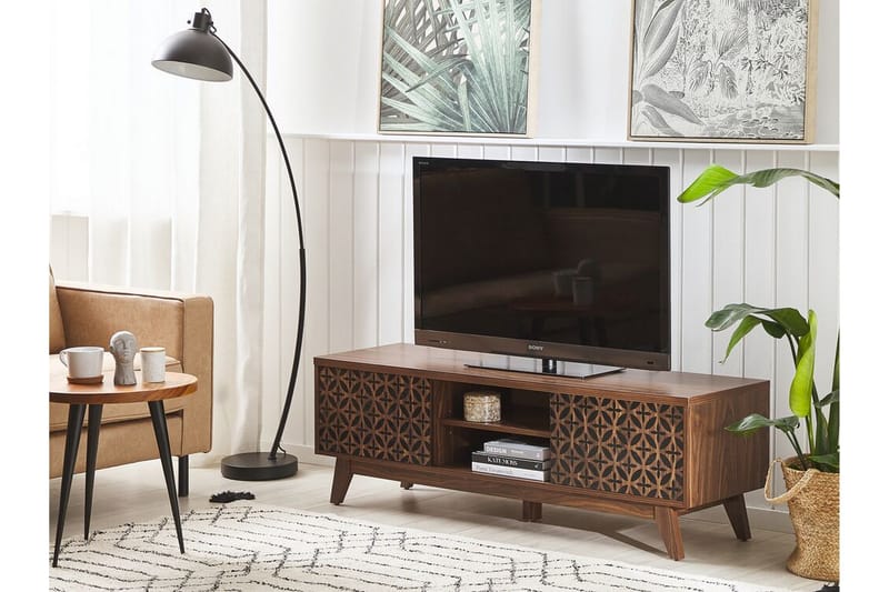 TV-Bord 140 cm mørkebrun PRESCOT - Træ/natur - TV-borde