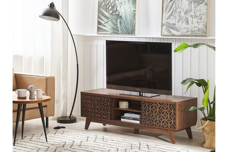 TV-Bord 140 cm mørkebrun PRESCOT - Træ/natur - Møbler - TV borde & mediemøbler - TV-borde