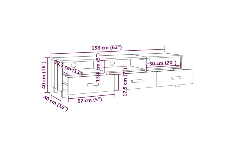 tv-bord 158x40x40 cm massivt fyrretræ gyldenbrun - Brun - TV-borde