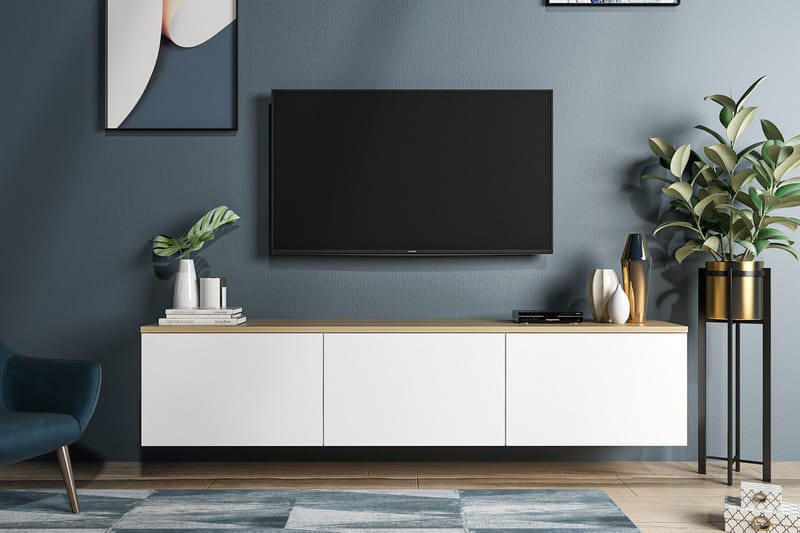Tv-bord 160 cm Hvid/ Eg - Møbler - TV borde & mediemøbler - TV-borde