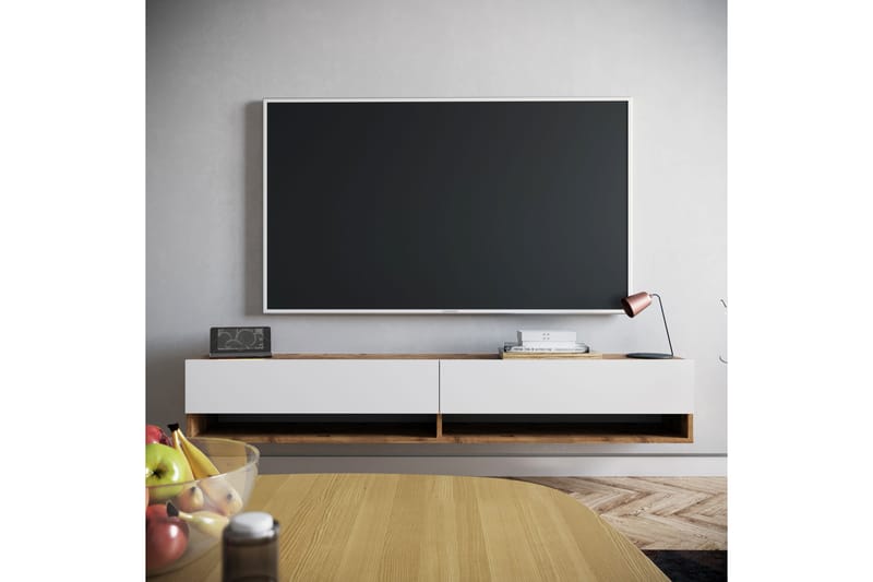 TV-Bord 180 cm 2 Hylder - Hvid / natur - TV-borde