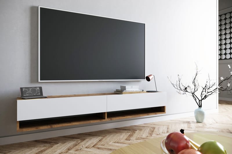 TV-Bord 180 cm 2 Hylder, Hvid / natur
