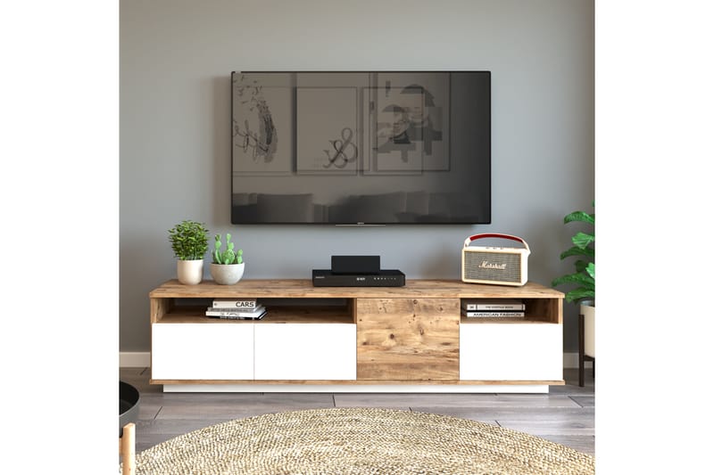 TV-Bord 180 cm 2 Hylder - Natur / hvid - TV-borde