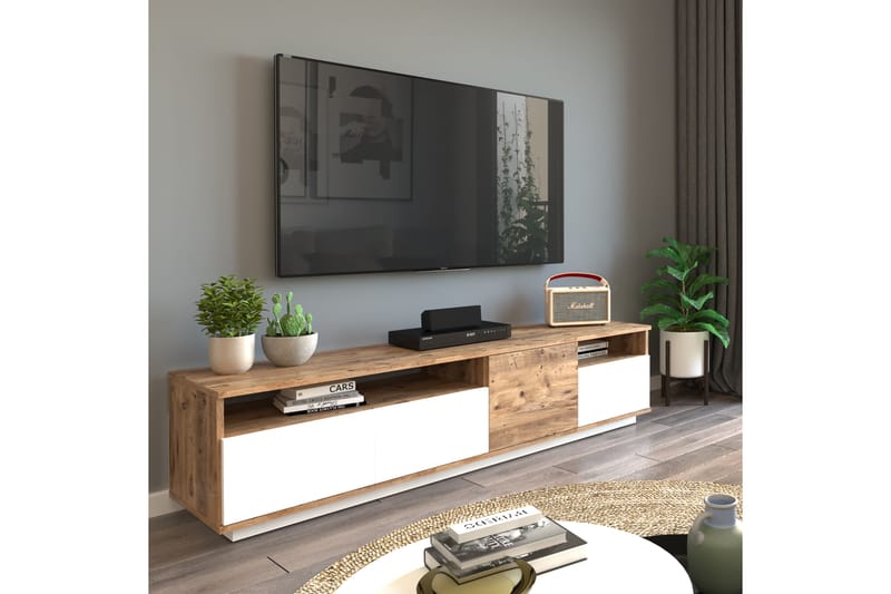 TV-Bord 180 cm 2 Hylder - Natur / hvid - TV-borde