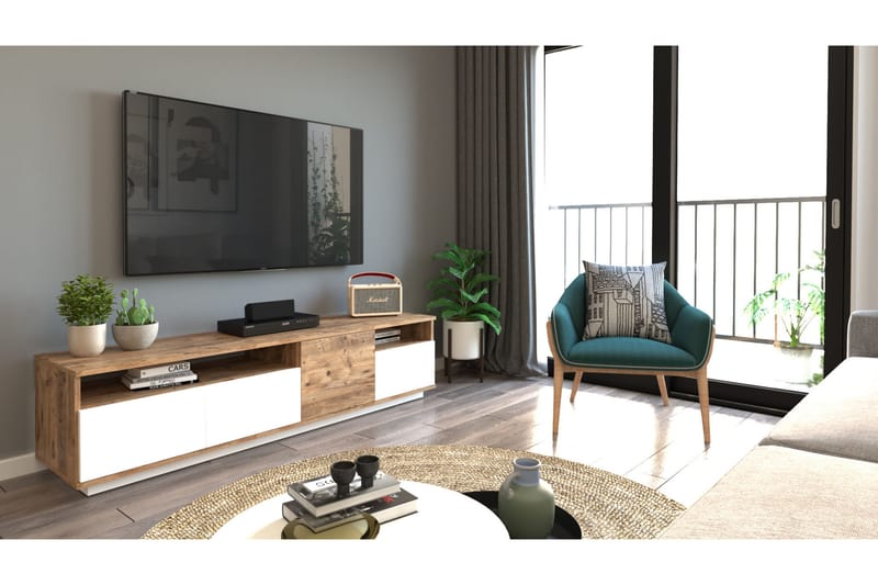 TV-Bord 180 cm 2 Hylder - Natur / hvid - Møbler - TV borde & mediemøbler - TV-borde
