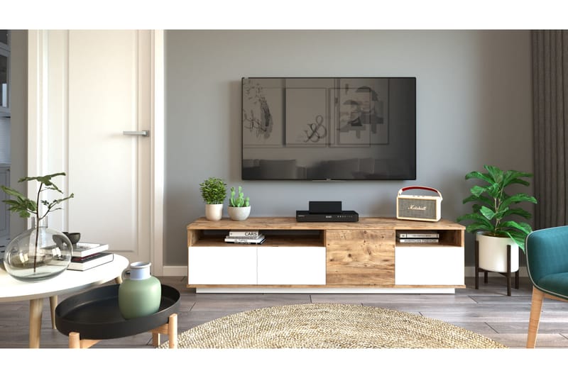 TV-Bord 180 cm 2 Hylder - Natur / hvid - TV-borde