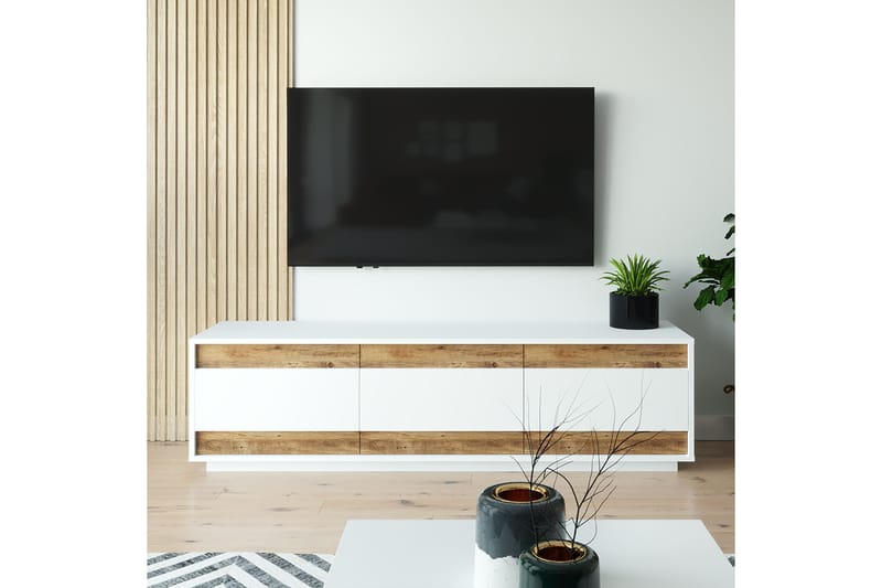 TV-Bord 180 cm 3 Skabe - Hvid / natur - Møbler - TV borde & mediemøbler - TV-borde