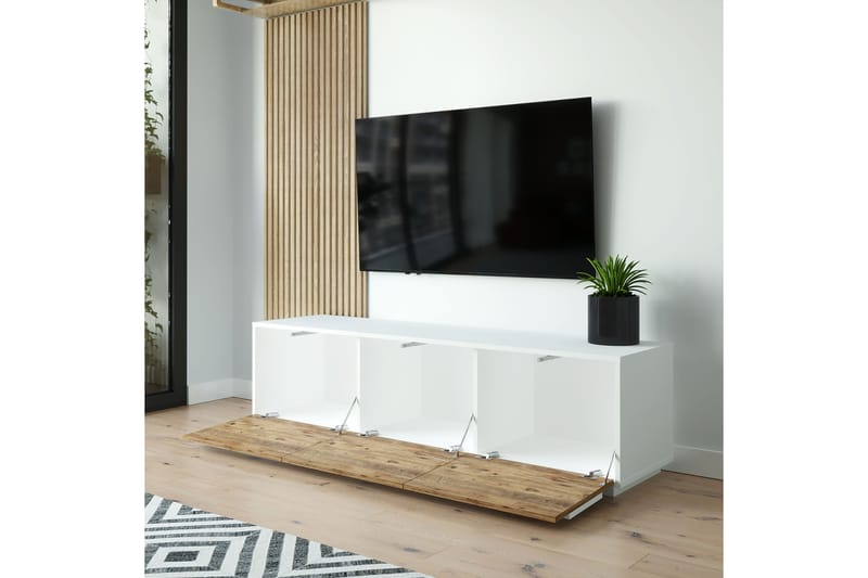 TV-Bord 180 cm 3 Skabe - Hvid / natur - Møbler - TV borde & mediemøbler - TV-borde