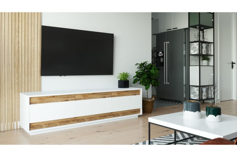 TV-Bord 180 cm 3 Skabe - Hvid / natur - Møbler - TV borde & mediemøbler - TV-borde