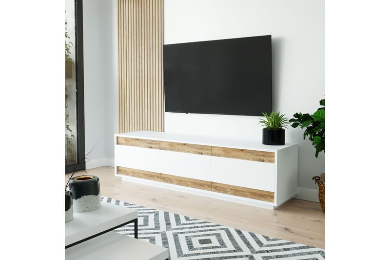 TV-Bord 180 cm 3 Skabe - Hvid / natur - Møbler - TV borde & mediemøbler - TV-borde