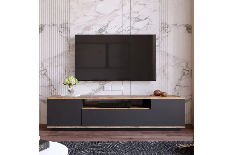 TV-Bord 180 cm med hylde - Antracit / Natur - Møbler - TV borde & mediemøbler - TV-borde