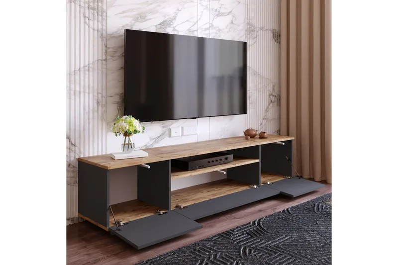 TV-Bord 180 cm med hylde - Antracit / Natur - Møbler - TV borde & mediemøbler - TV-borde