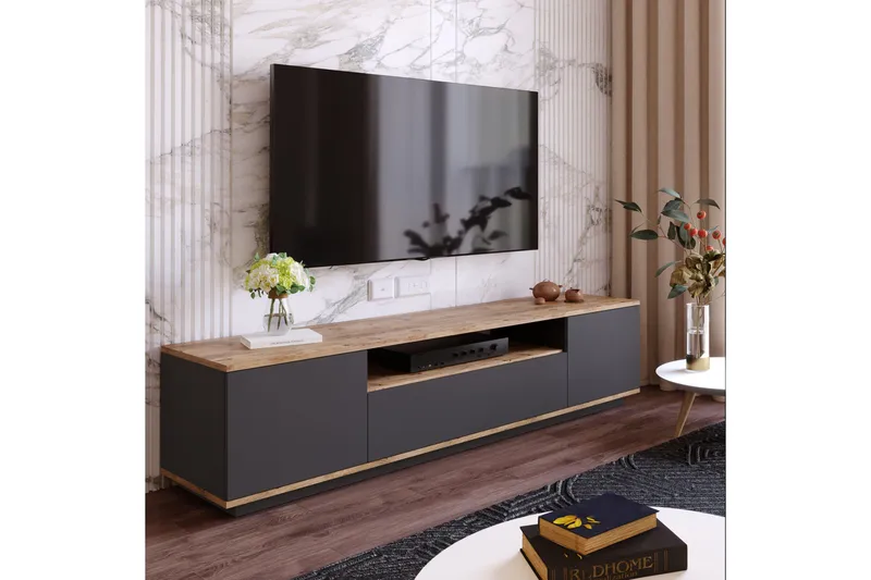 TV-Bord 180 cm med hylde - Antracit / Natur - Møbler - TV borde & mediemøbler - TV-borde