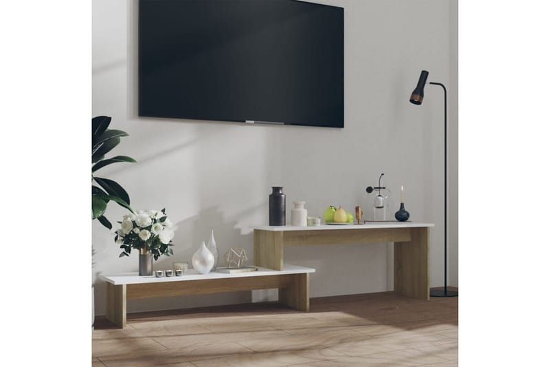 tv-bord 180x30x43 cm spånplade sonoma-eg og hvid - Beige - TV-borde