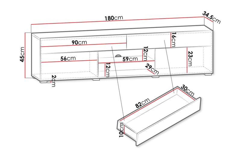 TV-Bord 180x45 cm - Hvid - TV-borde