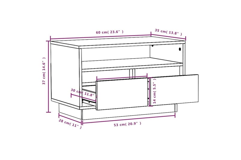 tv-bord 60x35x37 cm massivt fyrretræ grå - Grå - TV-borde