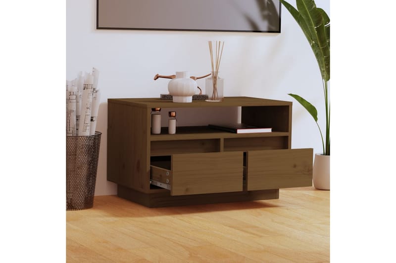 tv-bord 60x35x37 cm massivt fyrretræ gyldenbrun - Brun - TV-borde