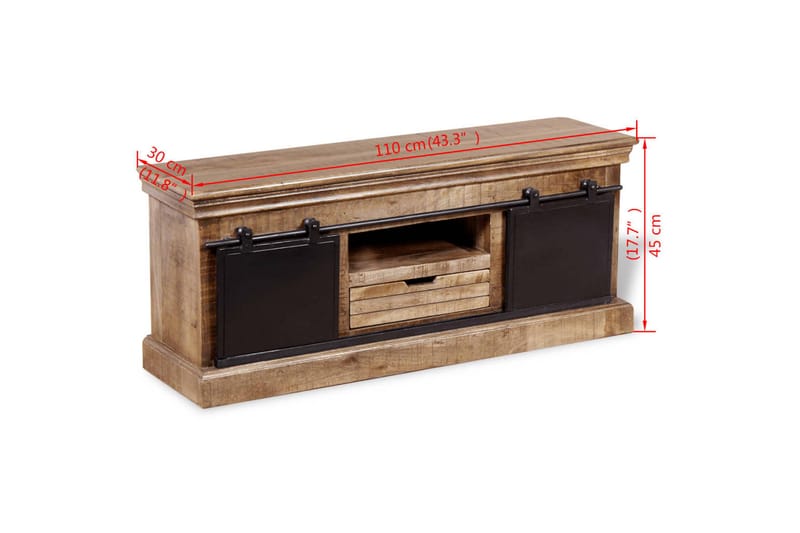 Tv-Bord Med 2 Skydedøre I Massivt Mangotræ 110 X 30 X 45 Cm - Flerfarvet - Møbler - TV borde & mediemøbler - TV-borde