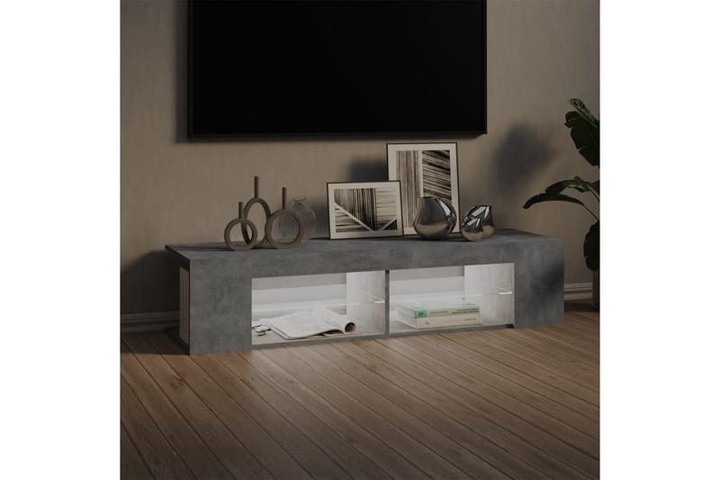 tv-bord med LED-lys 135x39x30 cm betongrå - Grå - TV-borde