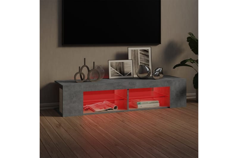 tv-bord med LED-lys 135x39x30 cm betongrå - Grå - TV-borde