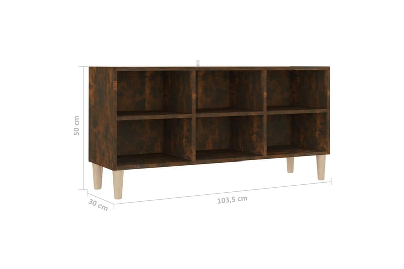 tv-bord med massive træben 103,5x30x50 cm røget egetræsfarve - Brun - TV-borde