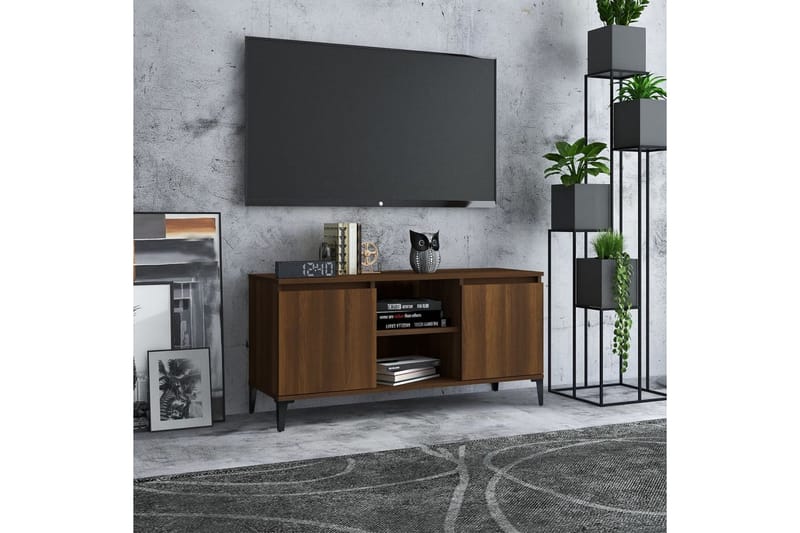 tv-bord med metalben 103,5x35x50 cm brun egetræsfarve - Brun - Møbler - TV borde & mediemøbler - TV-borde