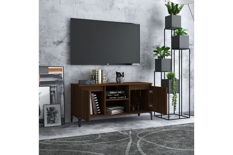 tv-bord med metalben 103,5x35x50 cm brun egetræsfarve - Brun - Møbler - TV borde & mediemøbler - TV-borde