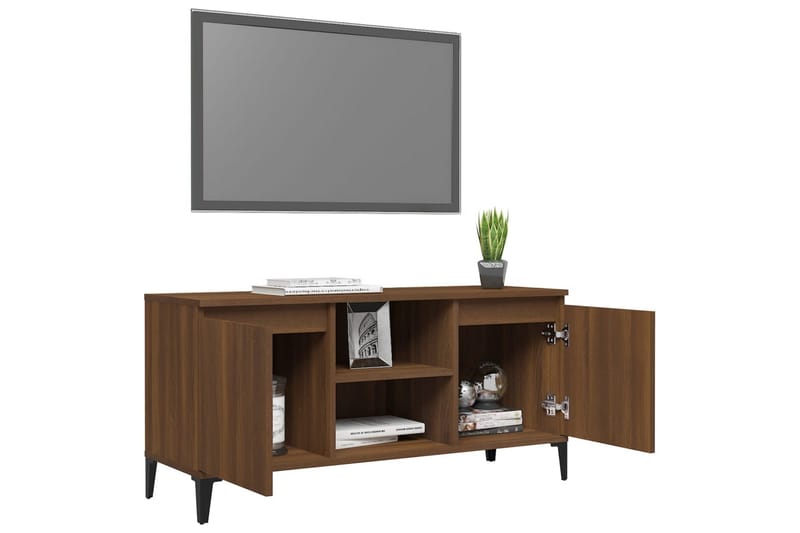 tv-bord med metalben 103,5x35x50 cm brun egetræsfarve - Brun - TV-borde