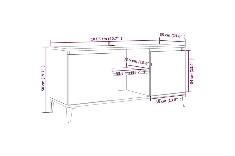 tv-bord med metalben 103,5x35x50 cm brun egetræsfarve - Brun - TV-borde