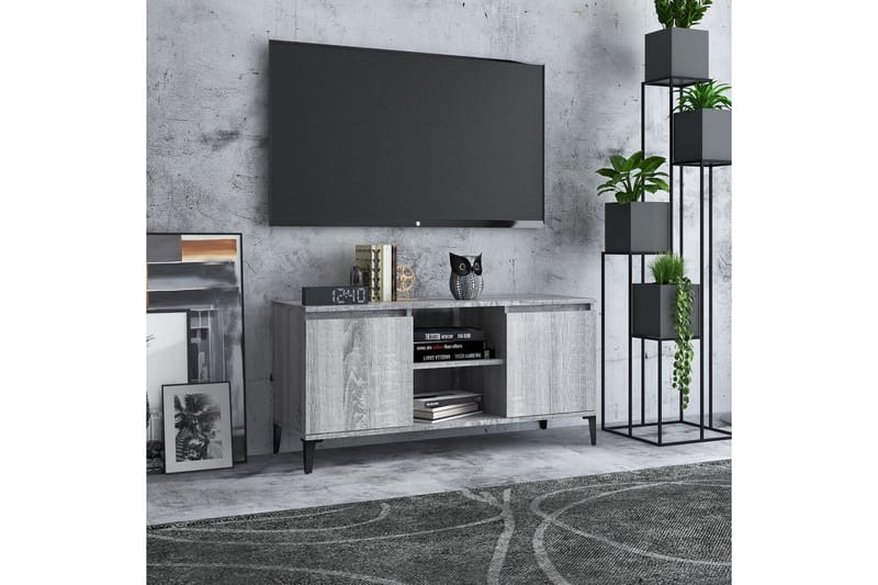 tv-bord med metalben 103,5x35x50 cm grå sonoma-eg - Grå - Møbler - TV borde & mediemøbler - TV-borde